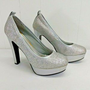 Women's size 8 silver glitter high heels